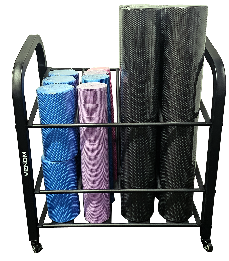 Yoga matts and equipment storage.